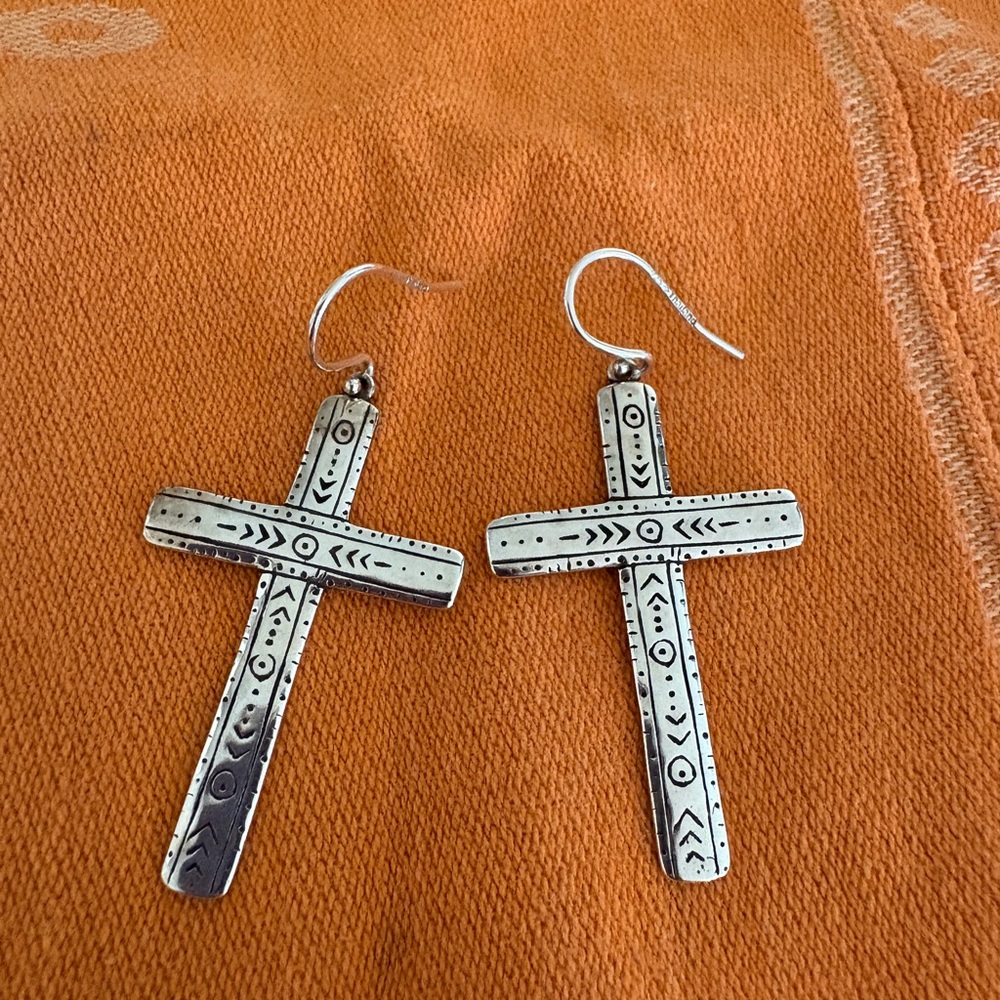 Silpada Engraved Silver Cross Earrings